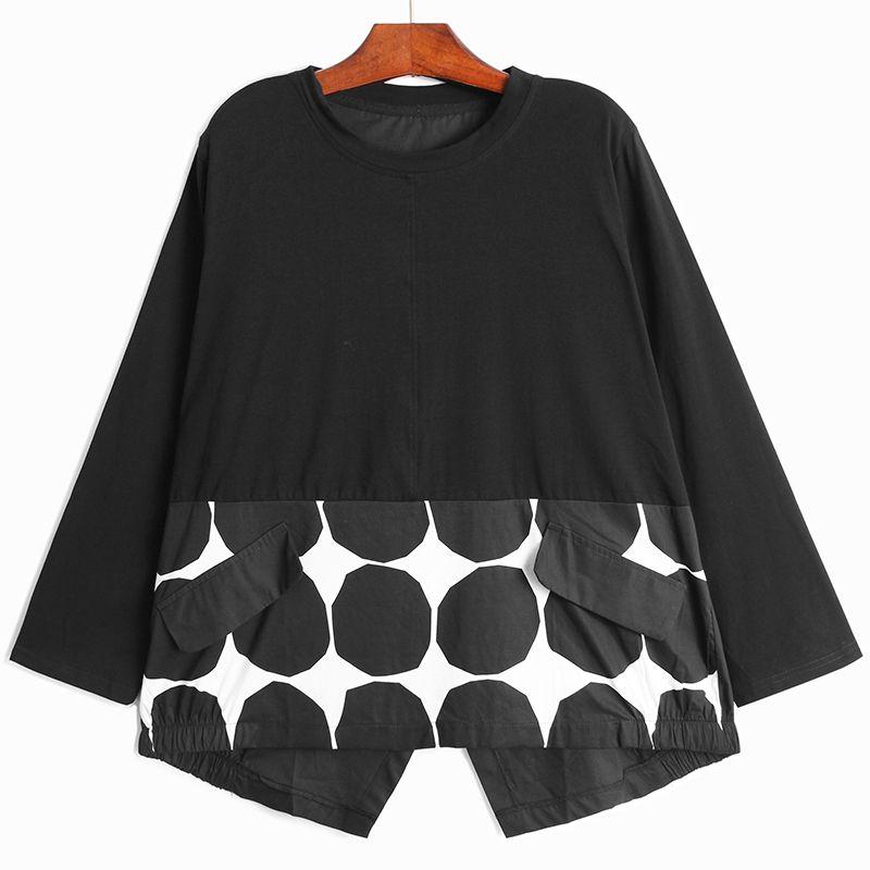 

Стильная модная свободная футболка с длинным рукавом, скрывающая живот Black All yards