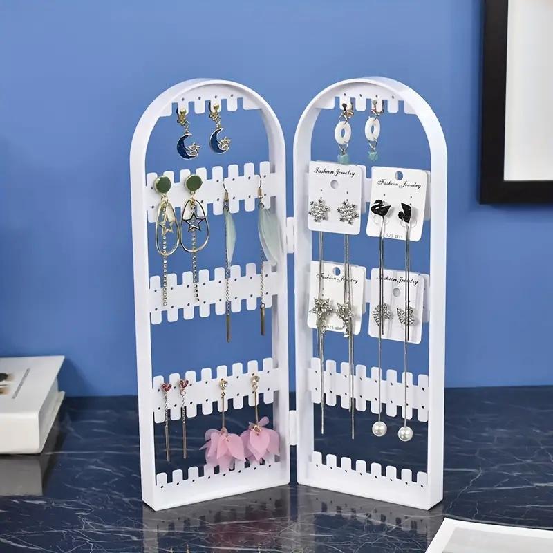 Foldable Jewelry Display Rack Plastic Necklace Earrings Studs Large Capacity Stand Holder Storage Box for Desktop Save Space