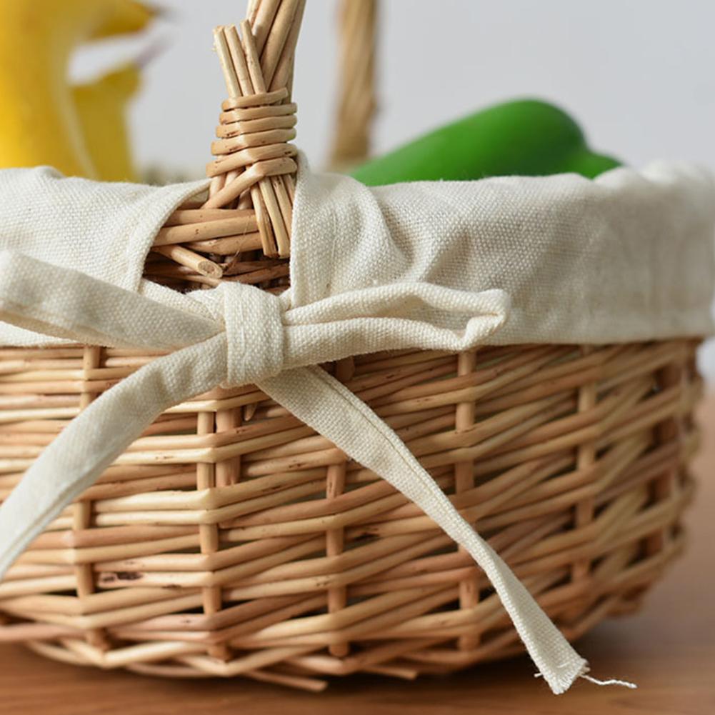 Handgefertigter Erntekorb mit Perlenhenkel und Schleife Kleiner Weidenkorb zur Aufbewahrung und Organisation für Picknick Camping