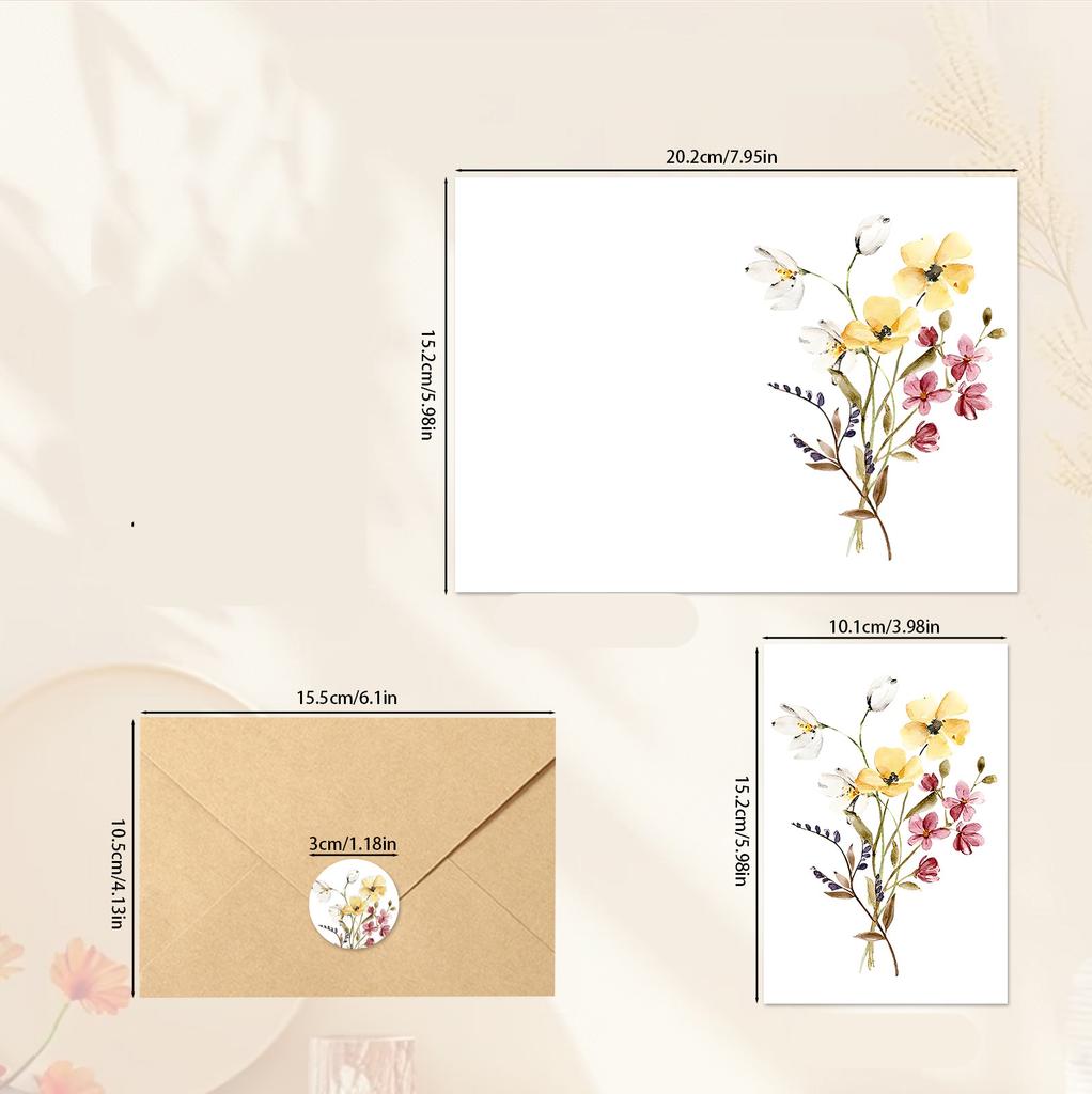 Floral Thank You Card Set (6pcs) - Blank Greeting Cards with Envelopes & Stickers Birthday Gift