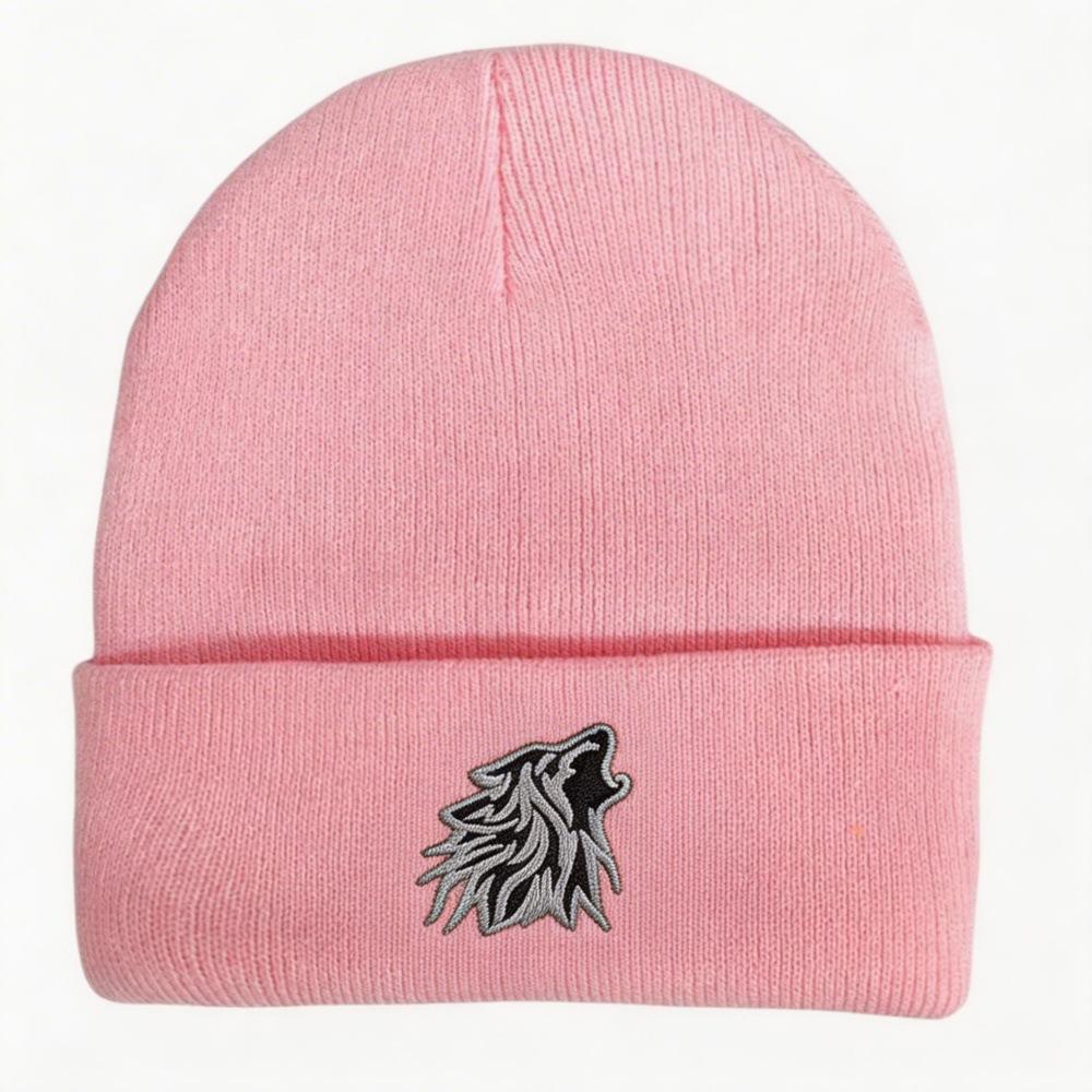 Popular Wolf Head Embroidery Knitted Hat Autumn and Winter Warm Men's and Women's Outdoor Adult Wool Hat Doudou Hat