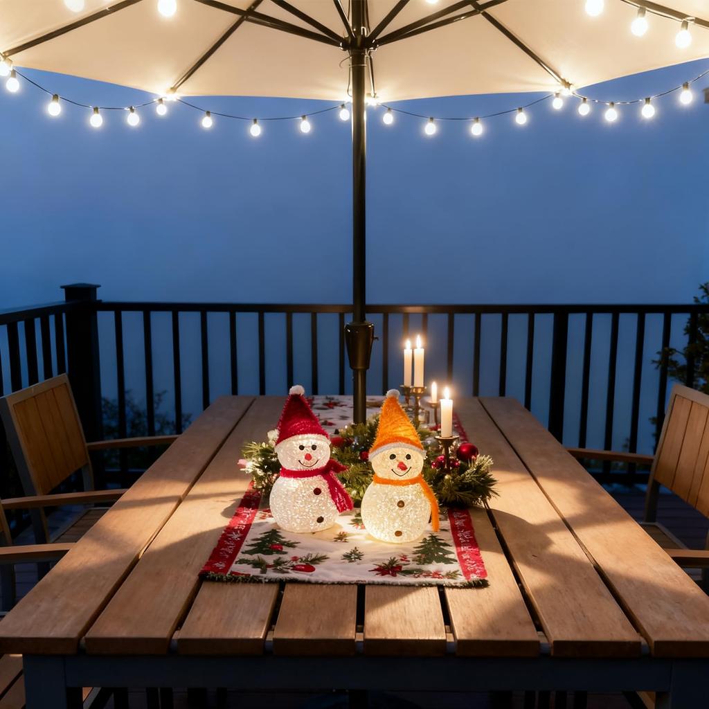 Christmas Lights, Snowman Lights, Tabletop Ornament Lights, Christmas Decorations, LED Lights, 2-Color Set [Red & Orange Warm Light Set], Complete