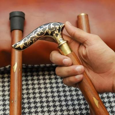 Canne de marche à poignée florale en laiton 93,98 cm Canne en bois faite à la main Canne d'élégant gentleman Cadeau pour hommes et collectionneurs