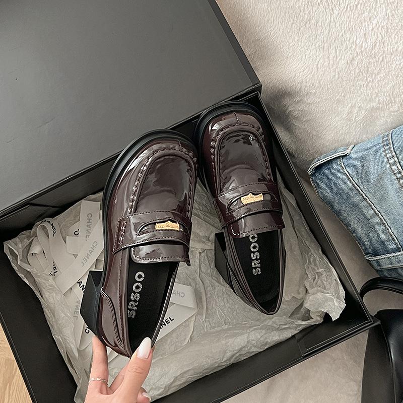 

Fan Jieya французские женские лоферы на высоком каблуке осень и зима для невысоких людей увеличивающие рост туфли Мэри Джейн на толстом каблуке британские маленькие кожаные туфли 40 коричневый