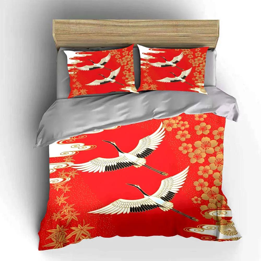 Golden Crane Pattern Decor Set Multiple sizes kid's and adults' bedroom Exquisite 3PC bedding set gift