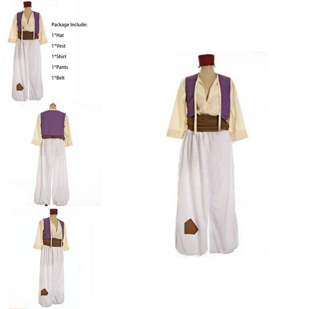 Enchanting Mens Adult Prince Aladdin Cosplay Costume Outfit With Elegant Hat