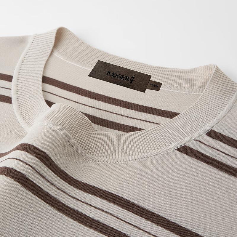 Zhuangji Men's Color Block Stripe Cotton Blend T-Shirt