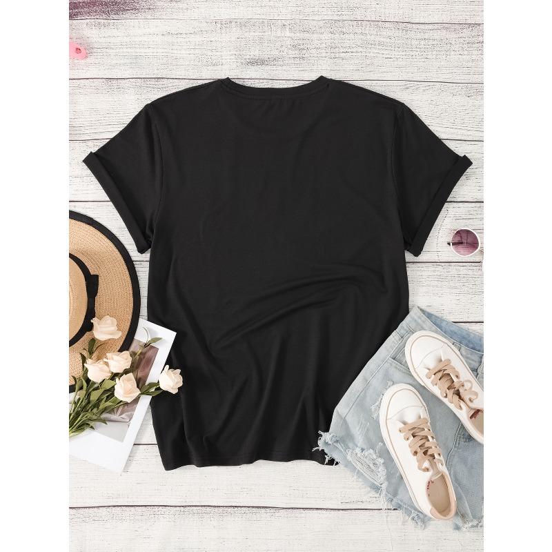 European Size Plus Size, Women's Chic White T-Shirt with Red Heart Print - Casual Crew Neck, Short Sleeve Top, Perfect for Spring & Summer