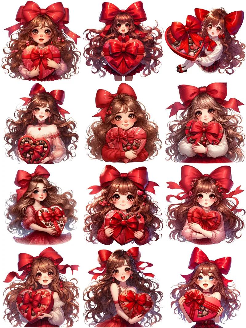 

12Pcs/Pack Red Love Heart Girl Sticker DIY Craft Scrapbooking Album Junk Journal Decorative Stickers