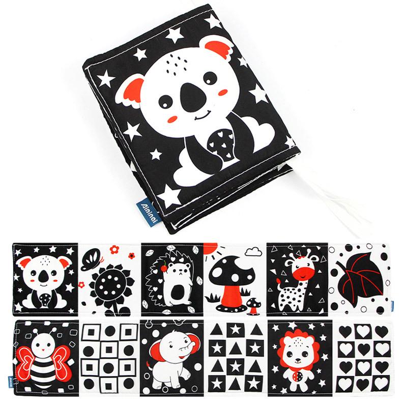 Schwarz-Weiß Babybett-Nestchen Stoffbuch: Cartoon Tierdesign, Beißring, Anti-Kick, Hängendes Säuglingszubehör