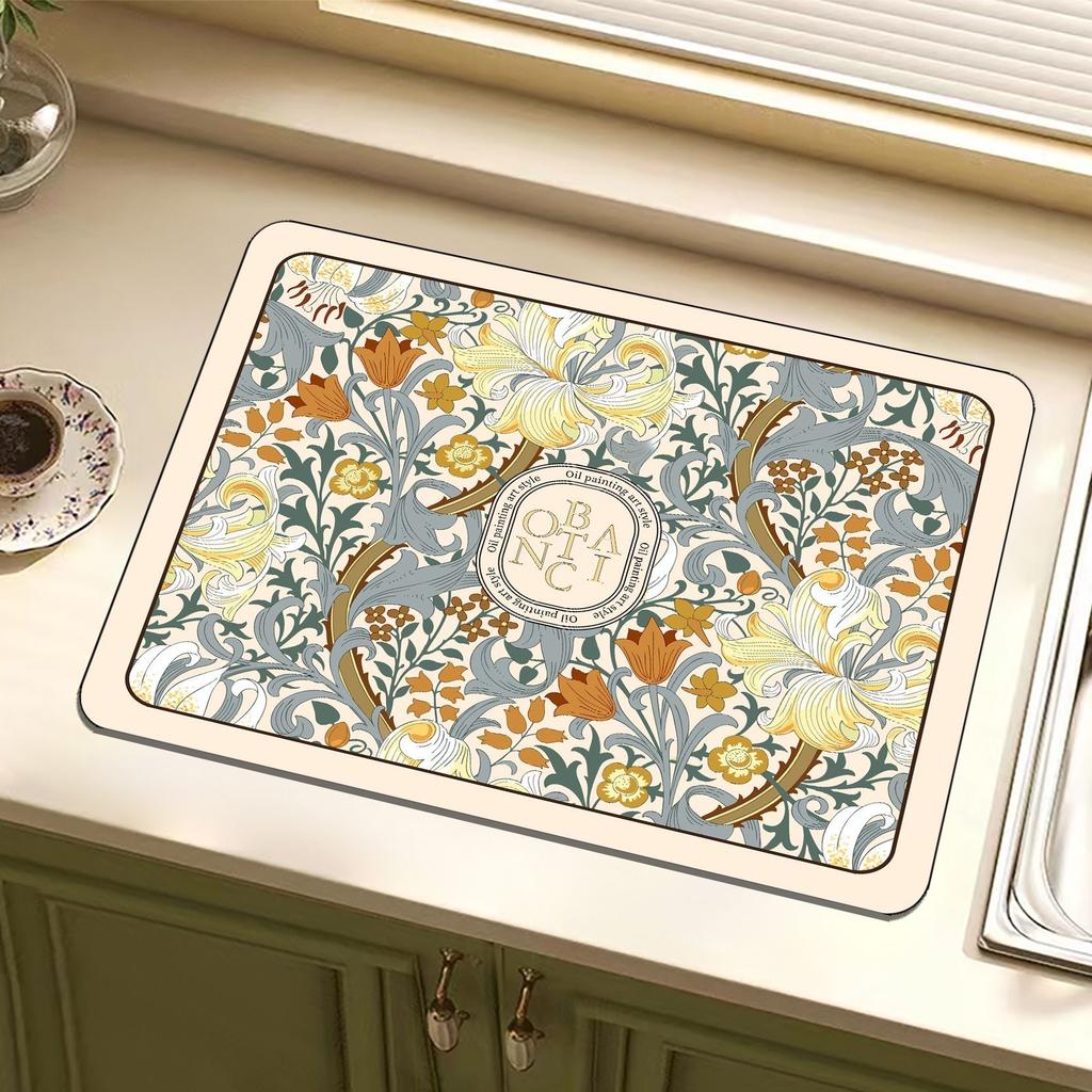 30*40cm Vintage Flora Printed Mud Absorbent Quickly Dry Heat Resistant Non-Slip Tableware Pad Dish Drying Mat Placemat Coffee Mat