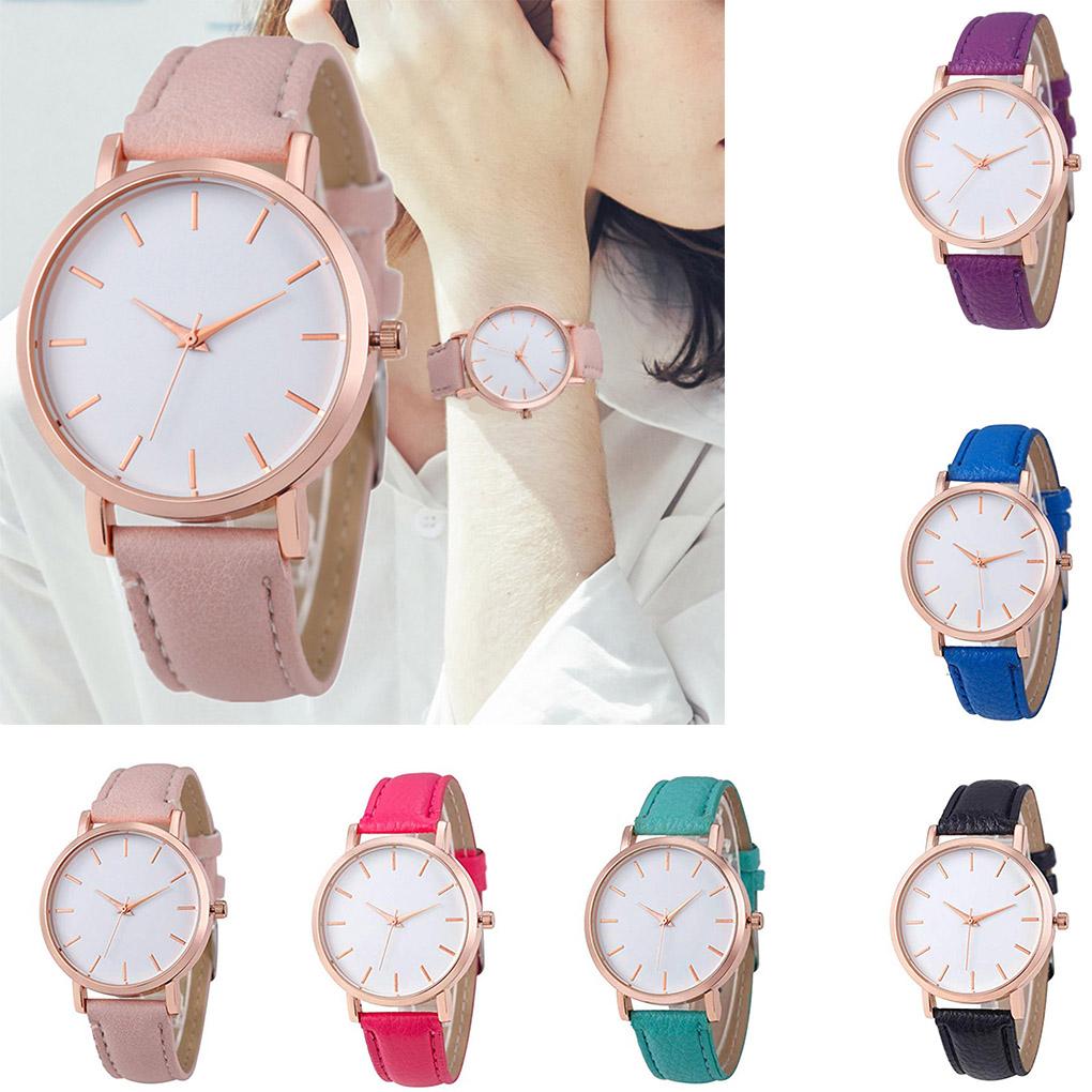 Stylish Women Men PU Leather Band Big Dial Analog Round Quartz Wrist Watch