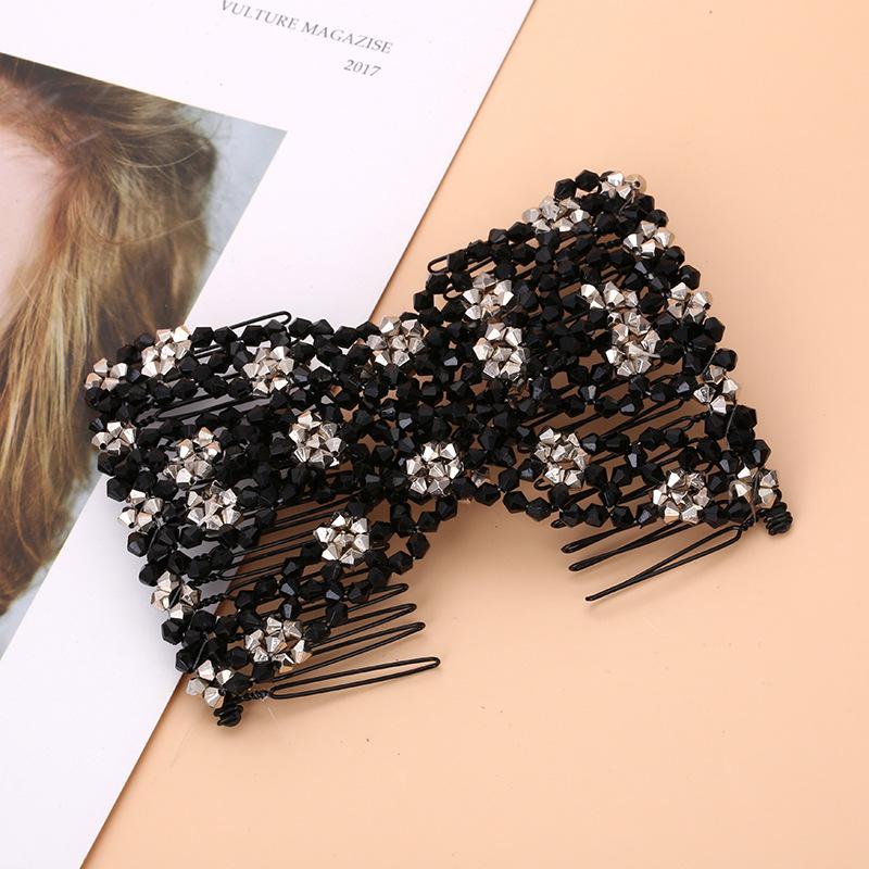 Women DIY Hair Accessories Pearl Beaded Elastic Hair Claw Hairpin Magic Comb Up-Do Hairstyle Bun Maker Tool Ponytail Hairdo Wolf