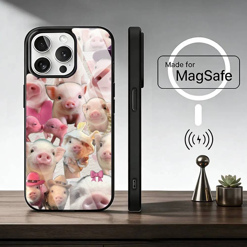 cute little P-pig Phone Case For iPhone17,16,15,14,13,12,11 Plus,Pro Magnetic with Magsafe Wireless Charging