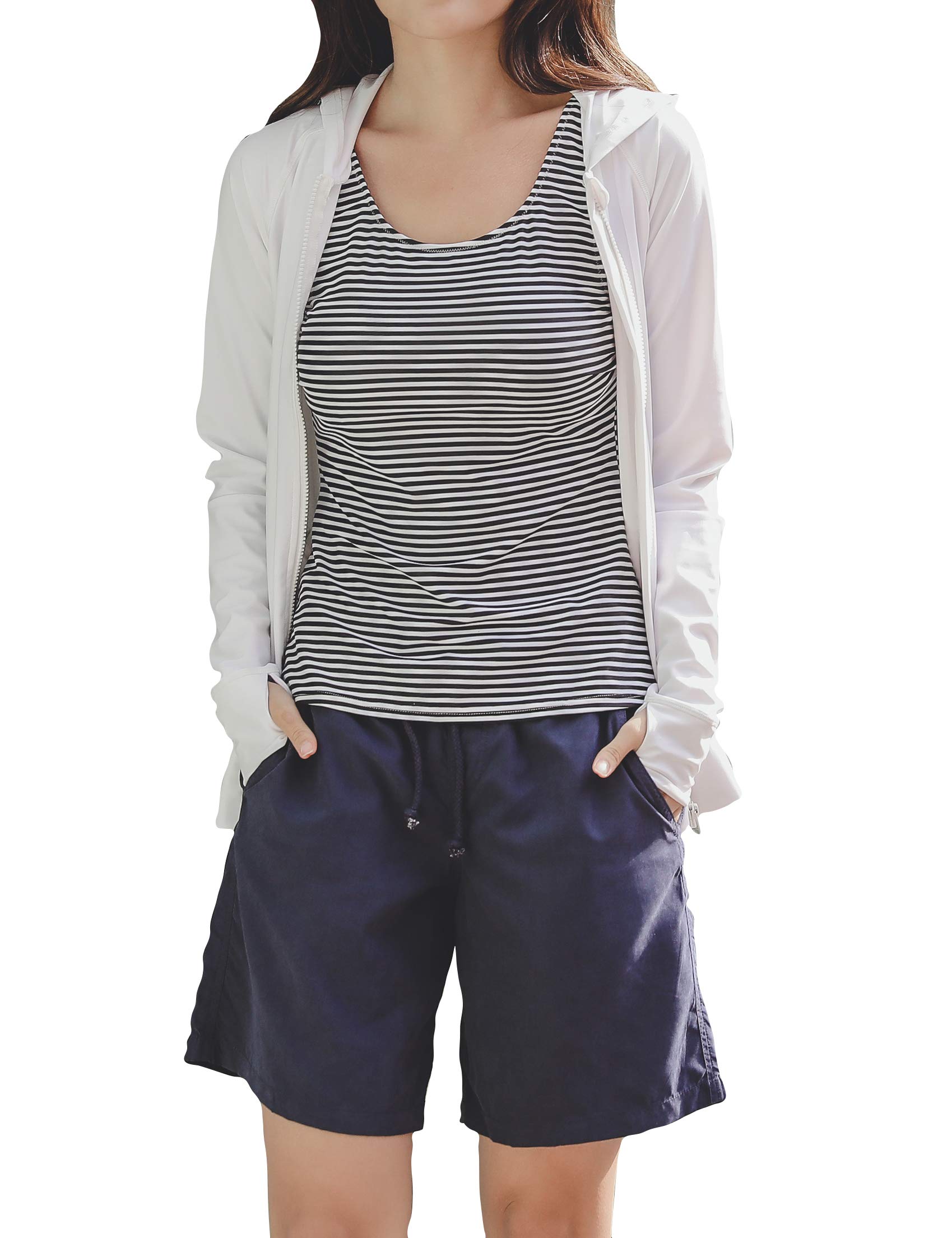 

Купальник Рашгард Накидка для тела Майка Шорты Комплект Длинный рукав Защита от солнца Защита от УФ-лучей 6 Белый x Полоска x [COTARON] Женский 4 предмета (LL, ВМС)