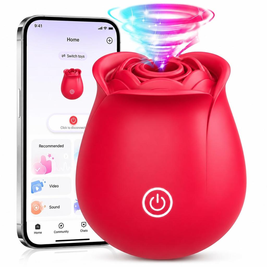 Ladies' Rose Sex Toy Vibrator, APP Controlled Rose Adult Toy, with 9 Suction and Vibration Modes, Waterproof Sex Toy Suction Device