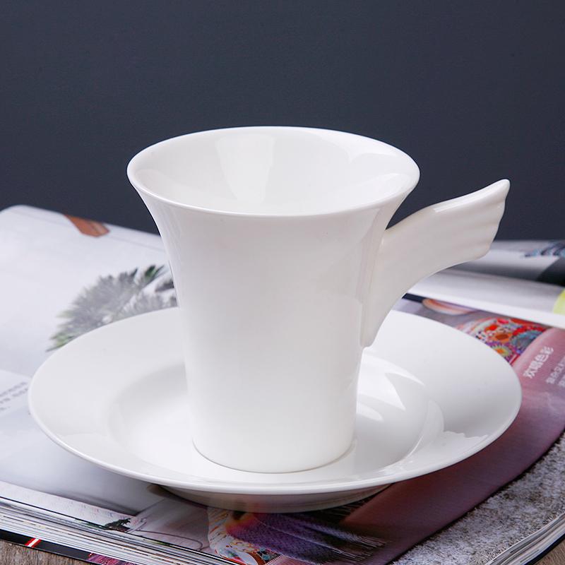 Simple Bone China Coffee Cup and Saucer Pure White Creative Ceramic Coffee Cup Flower Tea Cup Household 150ml Milk Cup Water Cup