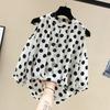 Women Top Round Neck Off Shoulder Long Sleeve Polka Dot Printing Elegant Loose Summer Lady Pullover Shirt Top Daily Wear