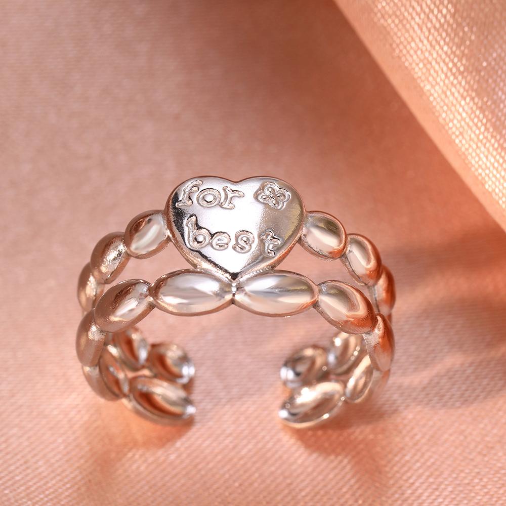 Stainless Steel Heart Ring Open Adjustable Women's Ring Mother's Day Valentine's Day Gift for Lover