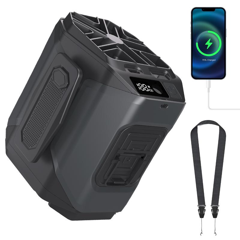 10000mAh Portable Waist Clip Fan with LED Light and Power Bank Strong Airflow Cooling Fan for Outdoor Play and Work