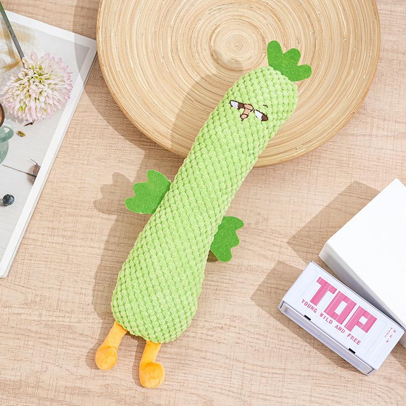 

Green Vegetable Shaped Plush Dog Chew Toy Squeaky Free Interactive Teething Toy for Puppy Small Dogs