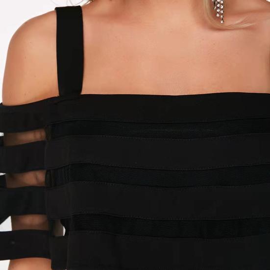 Women Jumpsuit Sexy Off Shoulder See-through Mesh  Solid Color Strappy Summer Ladies Casual Wide Leg Pants Long Romper Overall Womenswear