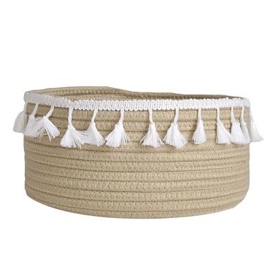 Cesto Portaoggetti con Nappe in Corda di Cotone Retrò Cesto Portaoggetti Intrecciato per la Casa Cesto Portaoggetti con Manici e Nappa