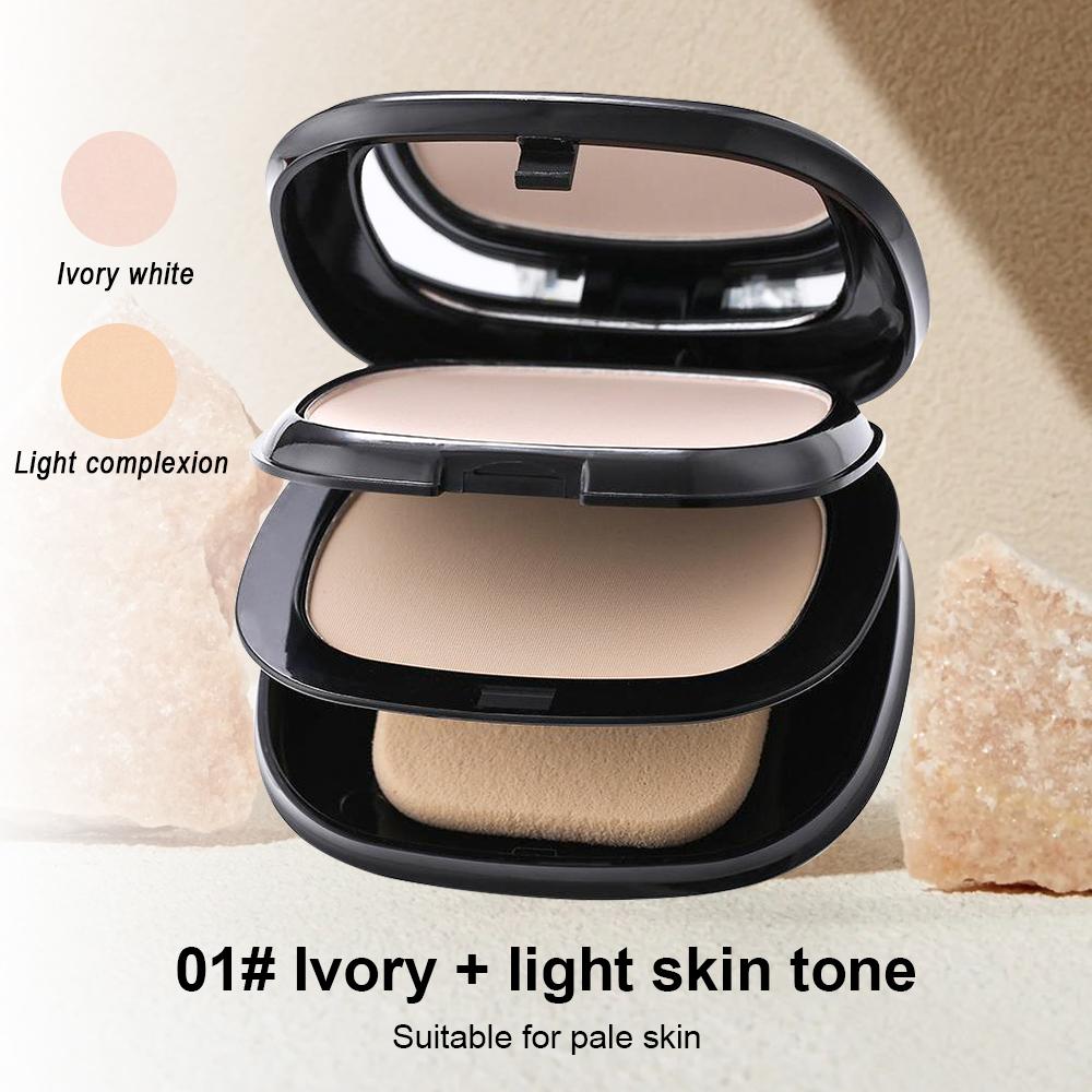 Matte Full Coverage Pressed Powder Foundation with Puff Applicator, 24H Fresh Wear Matte Weightless Finishing Powder Makeup