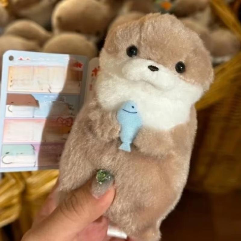 11cm Otter Holding Fish Plush Keychain Cute Little Otter Little Animal Plush Toy Key Backpack Pendant Women Cartoon Funny Gift