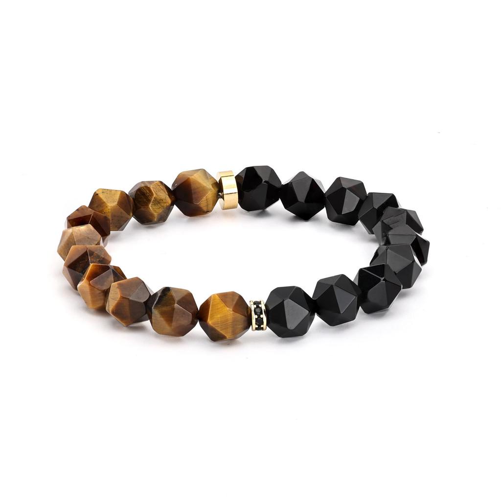 Men's Geometric Agate Tiger Eye Stone Bead Bracelet