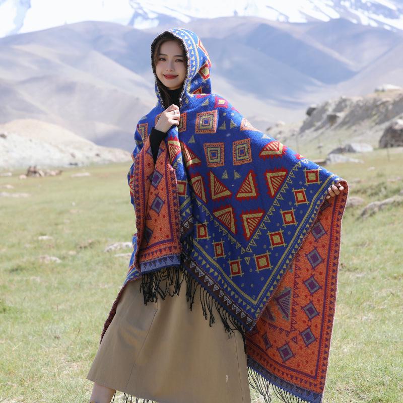 Yunnan Dali Ethnic Style Women's Warm Hooded Scarf Cloak