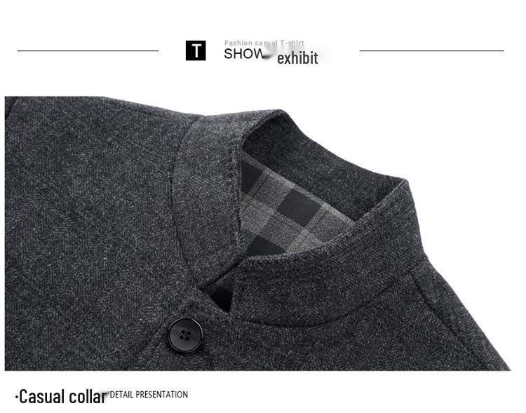 Hengyuanxiang Men's Wool Stand-Up Collar Zhongshan Jacket - Casual Woolen Coat for Seniors