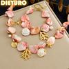 DIEYURO 316L Stainless Steel Pink Stone Coral Starfish Turtle Necklace Bracelet Set Lady New Fashion Waterproof Jewelry Gift Set