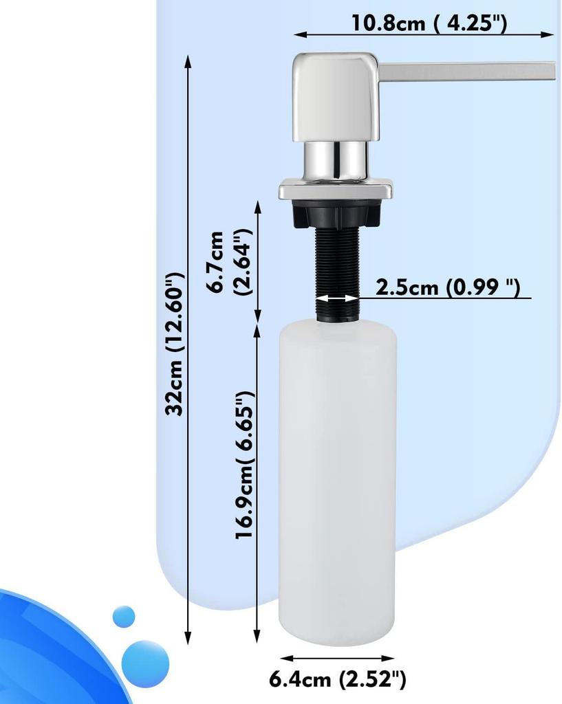 Stainless Steel Kitchen Sink Press-Type Soap Dispenser with 120mm Extension Tube