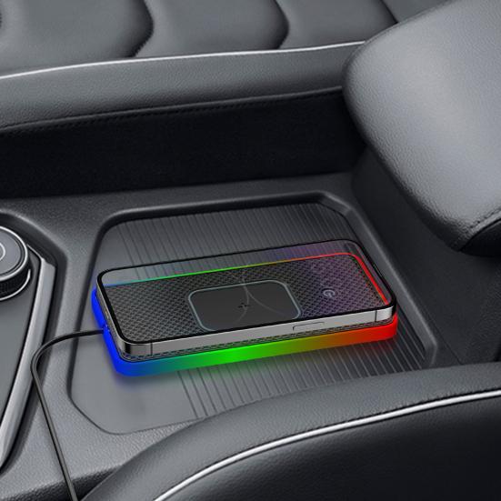 20W Fast Wireless Phone Charger Car Charging Pad with Non-Slip Base 8 Ambient Lights Universal Phone Cordless Charging Mat