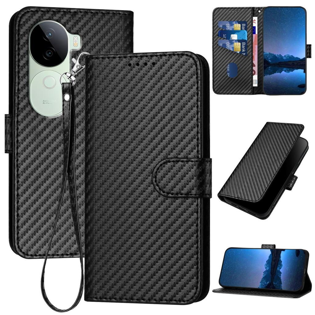 YX0070 For Vivo V40e 5G/iQOO Z9s 5G Wallet Case Carbon Fiber Texture Leather Cell Accessories Phone Cover
