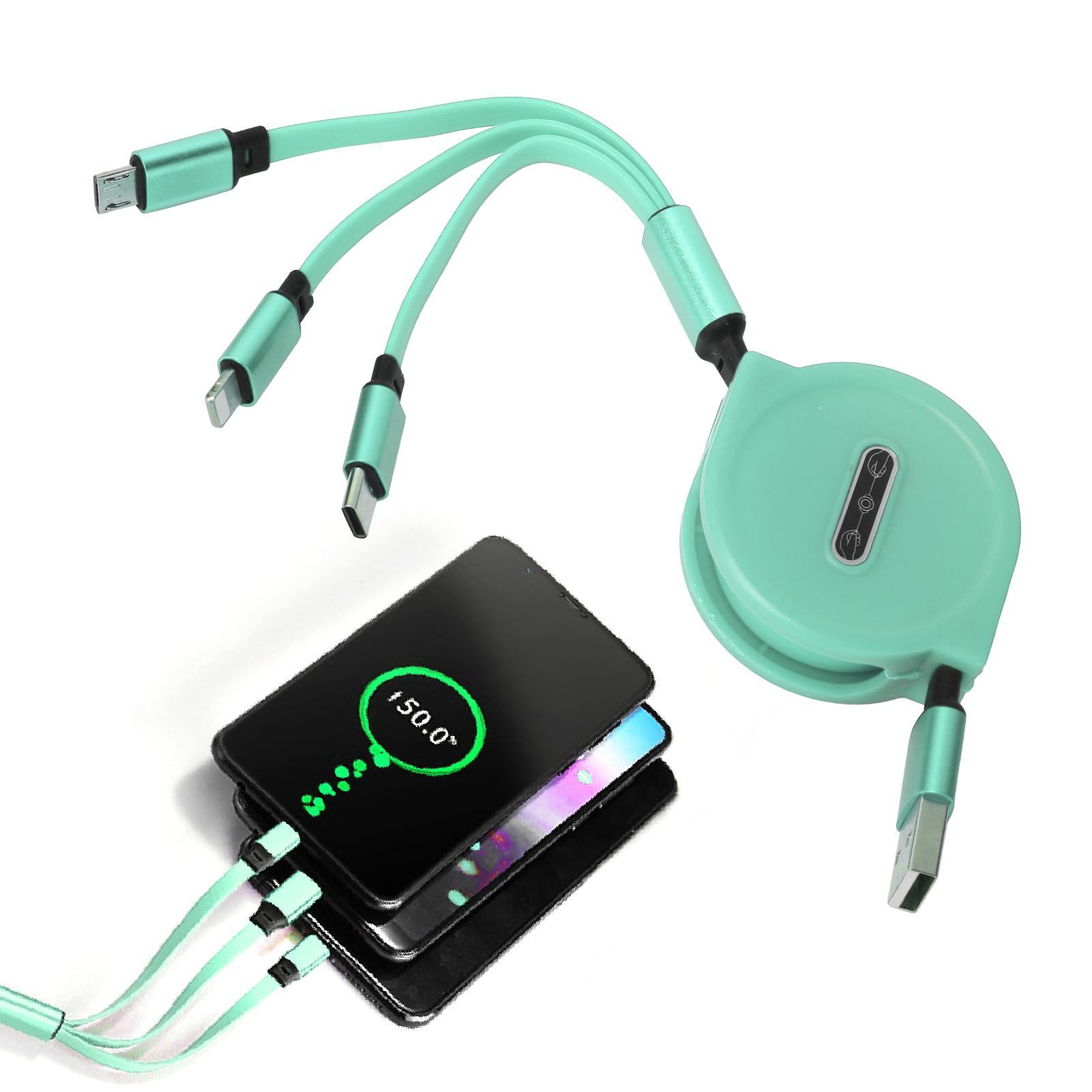 

3 in 1 Multi Retractable Charger Cable 3A with TypeC/for IOS/Micro USB Connector 1.1M