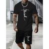Simple Letter Print T-shirt Shorts 2-piece Set Fashion Men's Suit Big Size Loose Short Sleeve T Shirt Drawstring Shorts Set