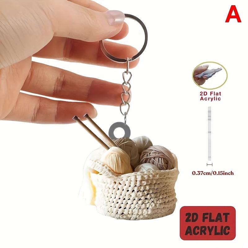 2D Flat Acrylic Playful Keychain Perfect Gift Simple Key Ring Car Home Keys Knitted Yarn Ball Pattern Novelty Key Holder