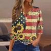 Women's T Shirt Tee Independence Day Printed Button  3/4 Sleeve Tunic Daily Weekend Fashion Basic V- Neck Regular Top