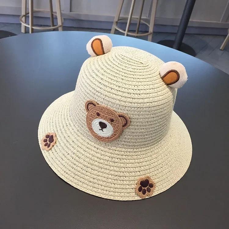 2025 New 3D Cute Bear Kids Dinosaur Cartoon Sun Hat UPF50+ Wide Brim Straw Summer Beach Cap For Baby Boys Girls Sun Protection