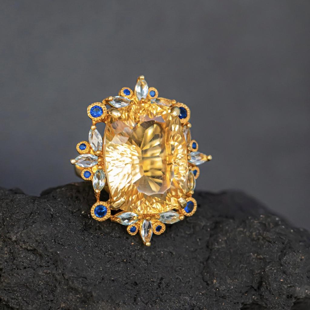 Topaz Women's Ring Creative Color Treasure Vintage Ice Flower Jewelry Large Carat Zircon Women's Ring