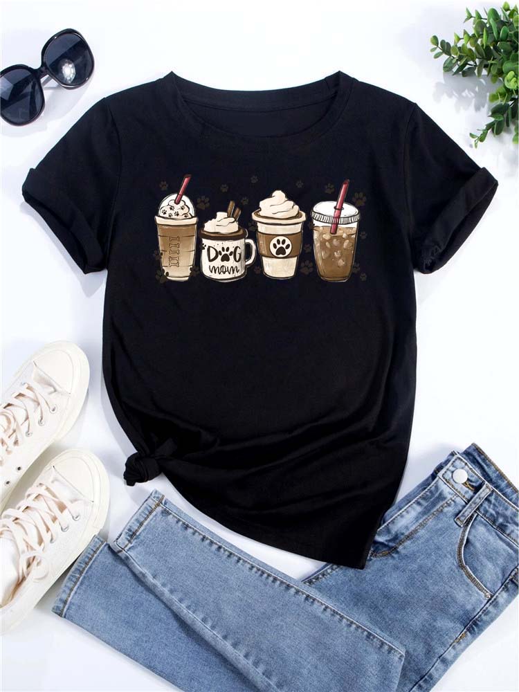 Women's T-shirt Korean Fashion Graphic Cup Print Women's Clothing T-shirts for Valentine's for Lovers Aesthetic Clothes Casual