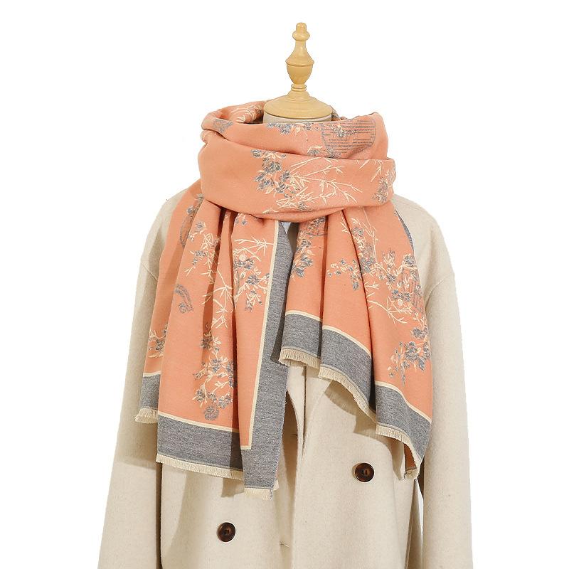 Winter Double-sided Imitation Cashmere Air Conditioning Shawl Dual-purpose Warm Scarf New Chinese Style Printed Scarf for Women Autumn