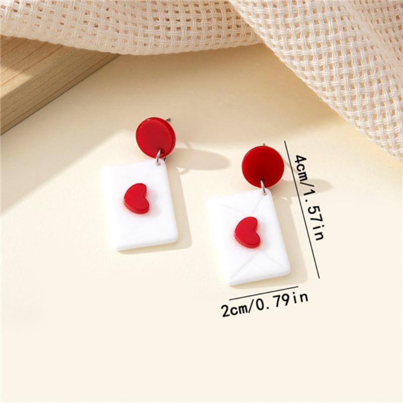 For Envelopes, Stud Earrings, Creative Red Love Decoration, Exquisite Elegance, Daily Commuting Temperament, Versatile Heart Shape