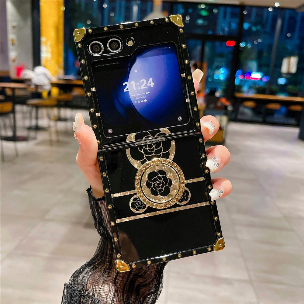 Vintage Ring Holder Stand Flower Leather Case For Samsung Galaxy Z Flip 6 Shockproof Cover