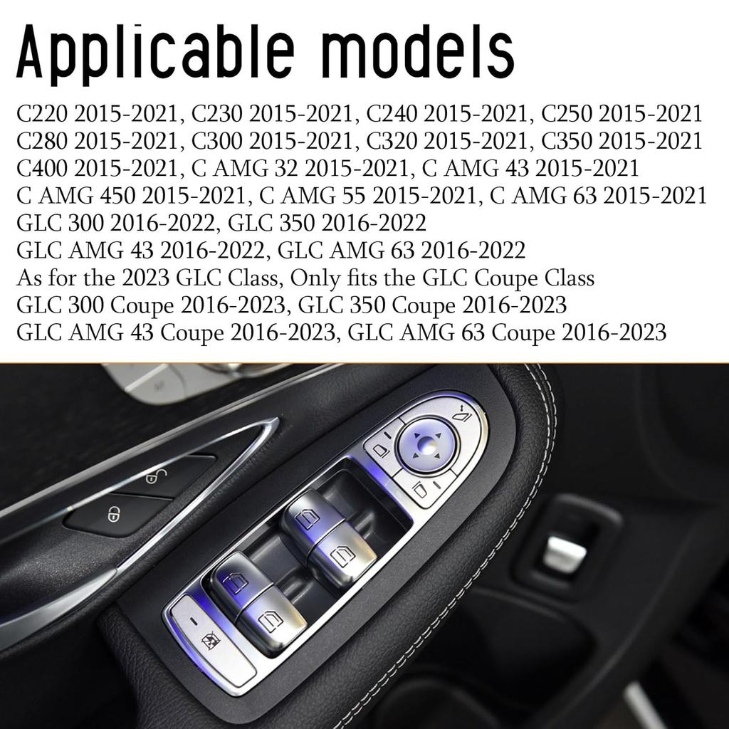 Window Control Switch Button Cover Fit for Mercedes-Benz C Class W205 C200 C300 2015-2021 GLC-Class W253 GLC250 GLC300 2016-2022 Driver Side Glass