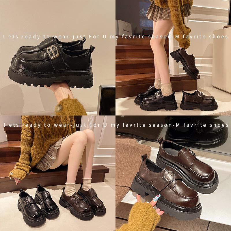 Platform Loafers Women's Summer 2025 Spring and Autumn New Metal Buckle Small Leather Shoes Versatile Single Shoes Heightening Fashion Women's Shoes