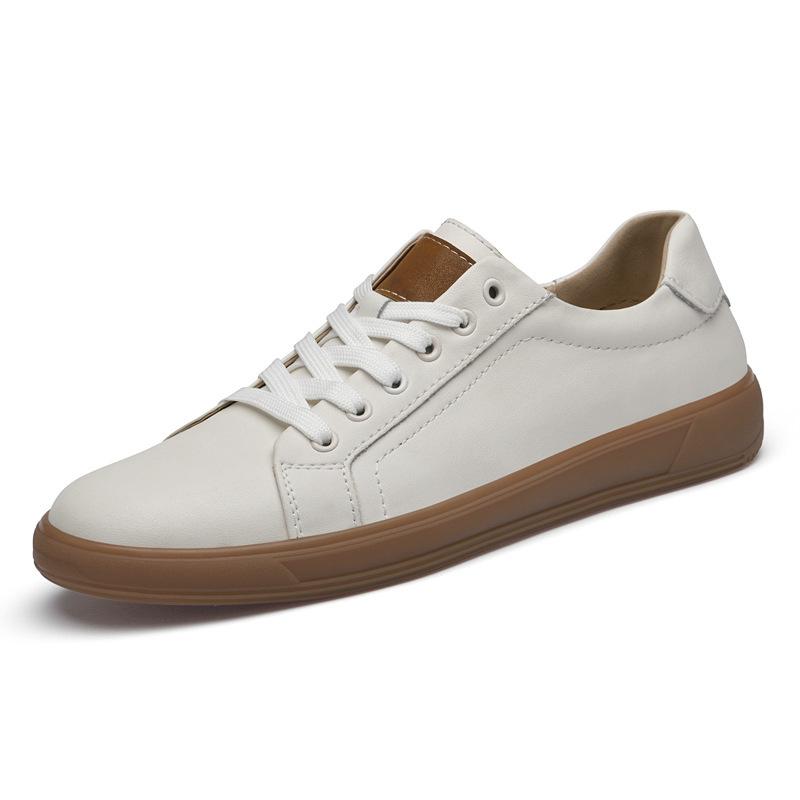 Men s Cowhide Casual Low-Top Lace-Up Round-Toe White Board Shoes Size 45