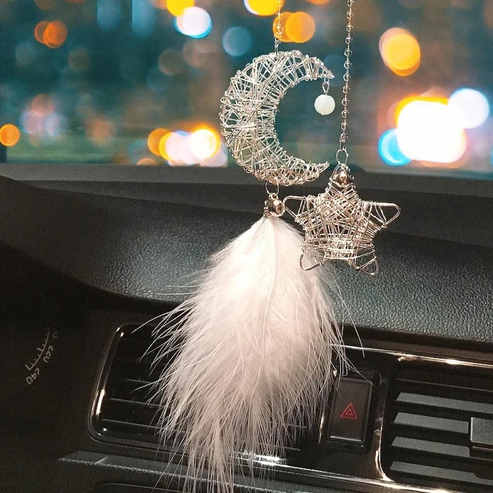 Feather Mirror Car Pendant for Girls Lucky Ornament Hanging Charm Home Decor Car Interior Accessories